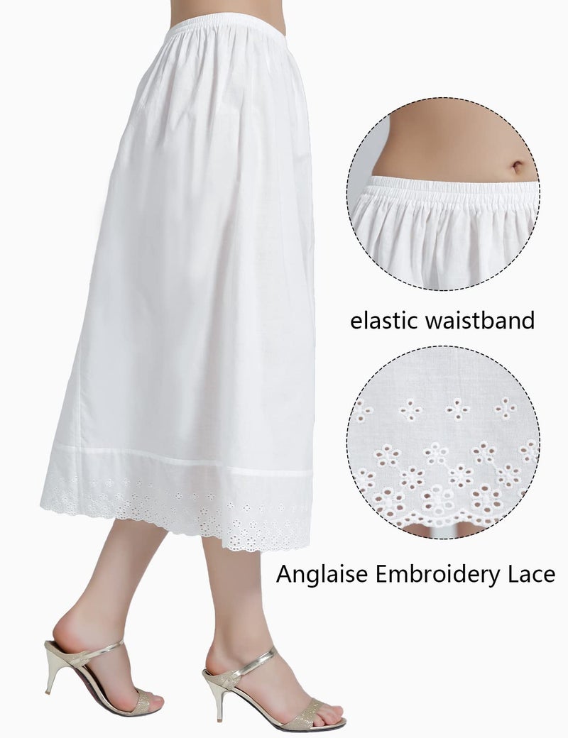 BEAUTELICATE Half Slip Skirt Extender with Lace Embroidery 100% Cotton Vintage Underskirt - Image 2